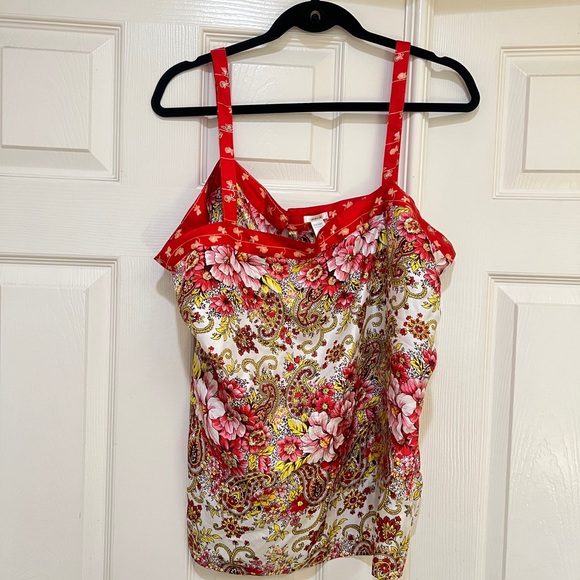 Old Navy Perfect Fit Red Floral silk Camisole Tank Top  Side Zipper Lingerie XXL - Picture 1 of 12